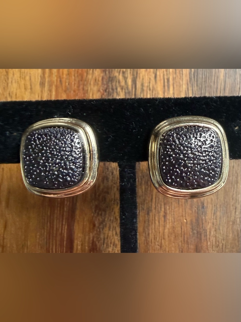 VTG Monet Gold-Tone Clip On Earrings with Black Textured Centers